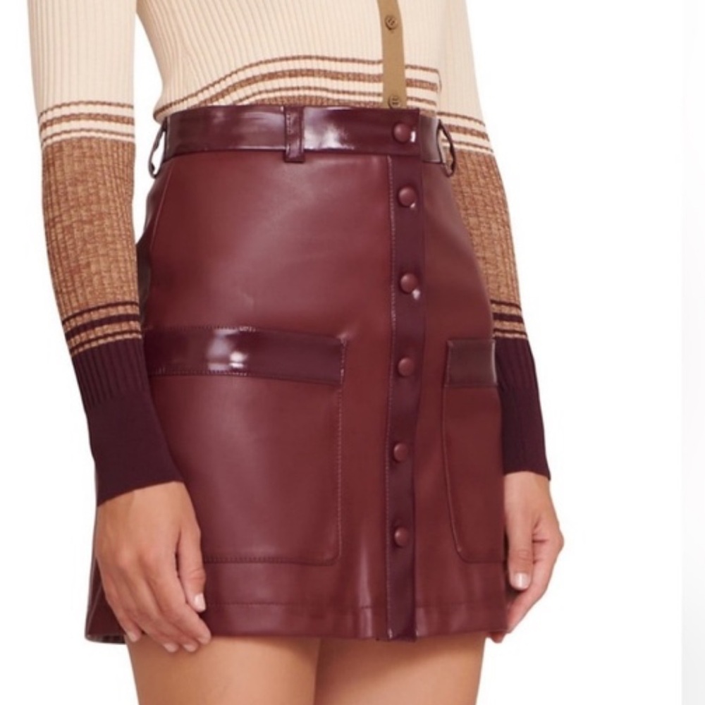 Staud paper faux leather mini skirt size 12 NWOT in Burgundy color